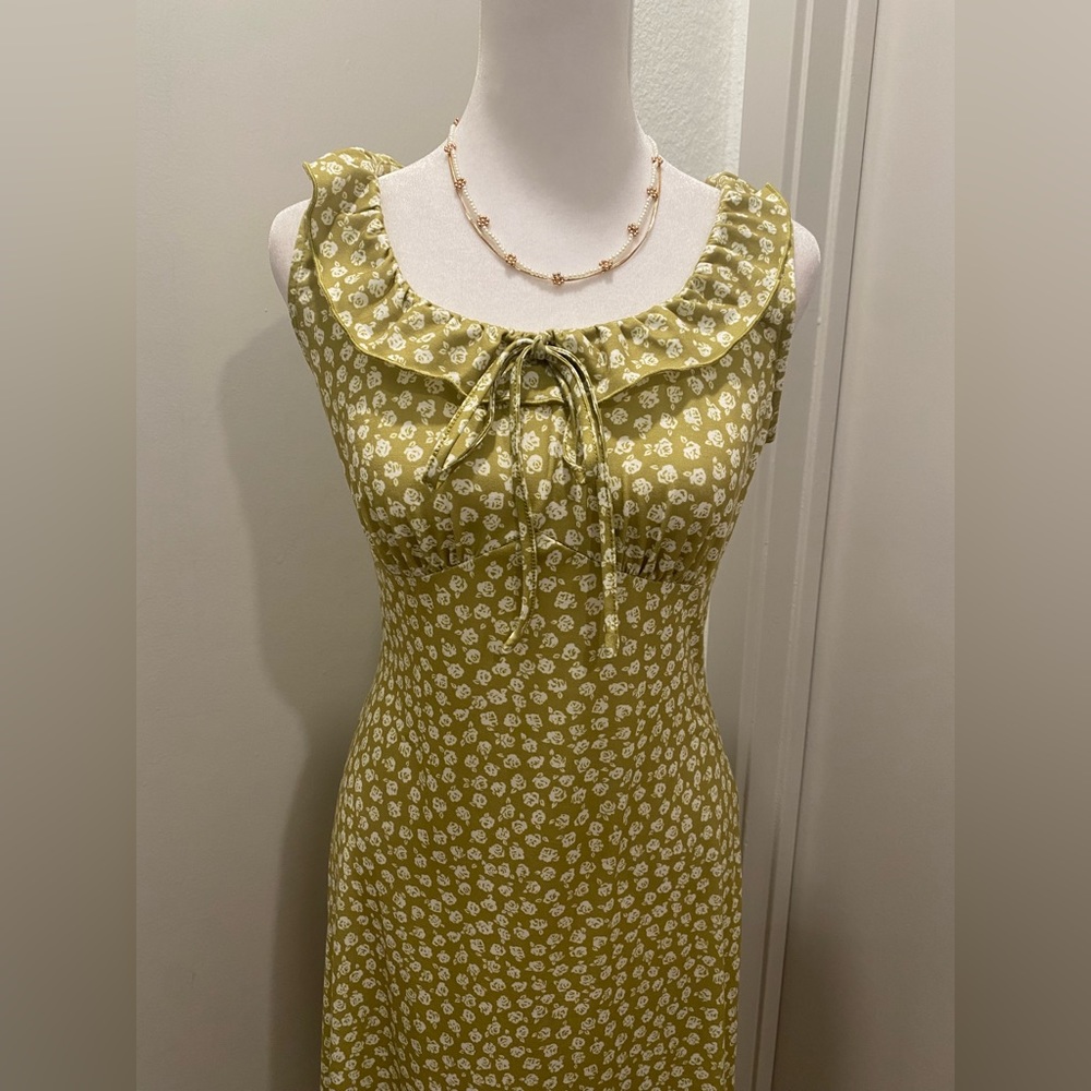 Grace Karin Olive Green Floral Midi Dress with White Print - Picture 2 of 16